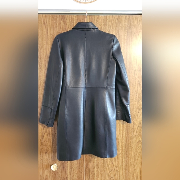 Bod & Christensen Elegant Women's Black Leather Coat Size S-M PtP 18" - Picture 7 of 9